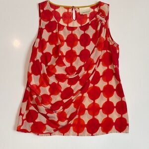 Maeve Silk Red and White Geometric Sleeveless Blouse